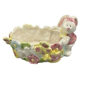 Oxford Elite Ceramic Easter Bunny Basket – Pastel Flower Bowl
